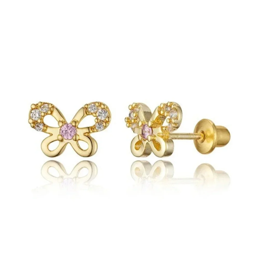 14k Gold Plated Brass Butterfly CZ Earrings kids baby